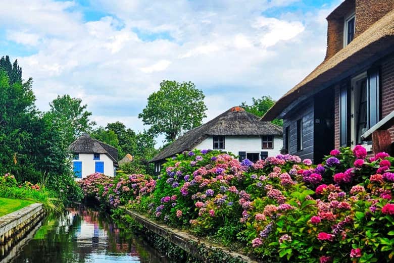 Admire the flowers in Giethoorn