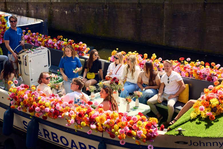 Sail through Amsterdam on board a flower boat