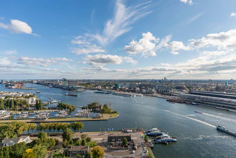 An aerial view of the port of Amsterdam